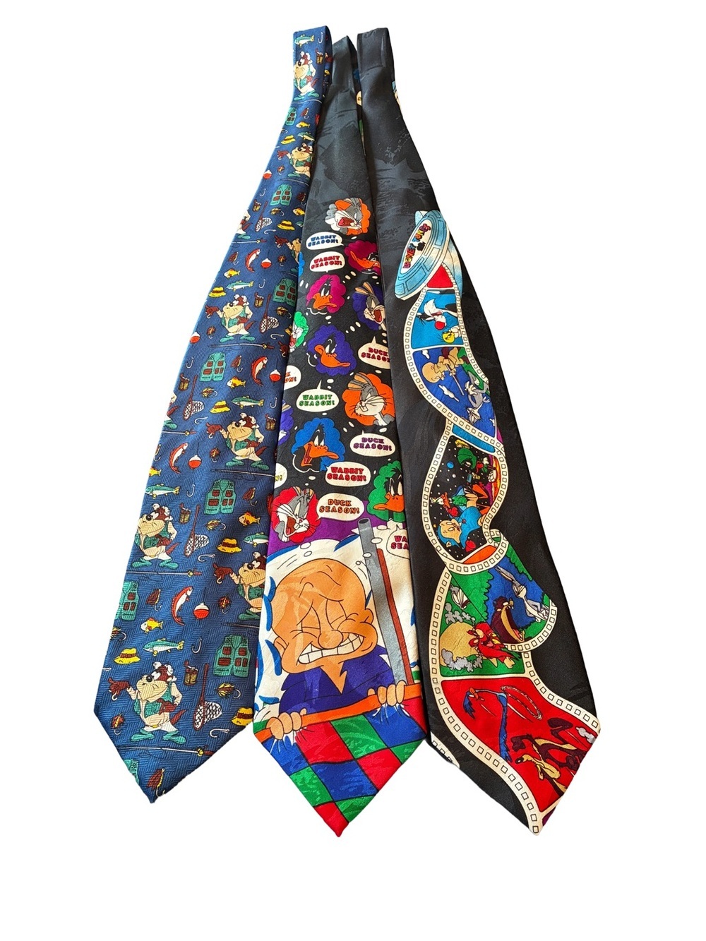 Vintage 90s Looney Tunes Warner Bros Tie Set of 3 Taz Elmer Fudd Bugs Bunny